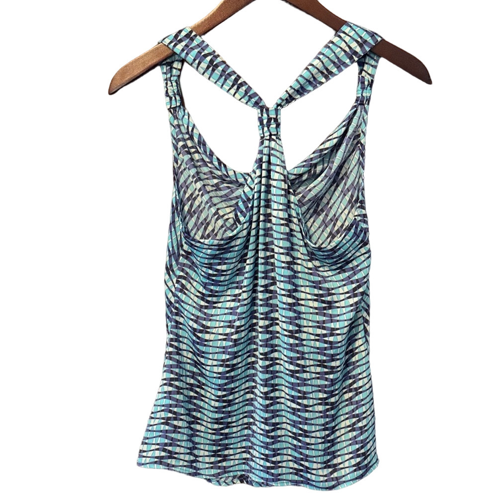 Banana Republic Blue and White Patterned Razorback Tank Top Size 6P NWT - Picture 3 of 3